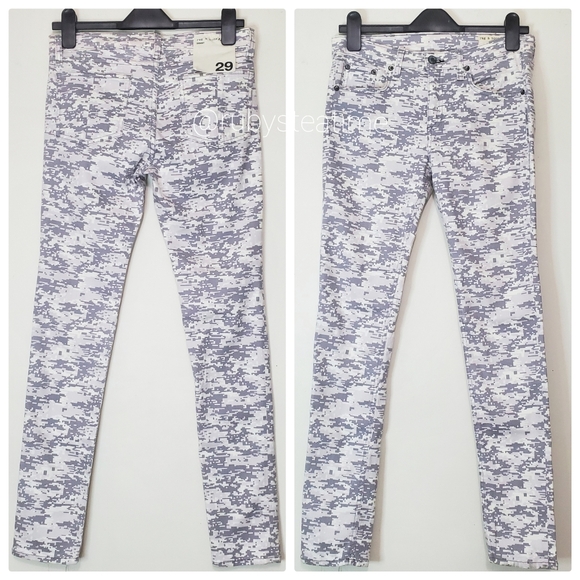 RAG & BONE Skinny Printed Jean, Grey Digi Camo Print, Tencel Blend,New With Tags - Picture 2 of 7